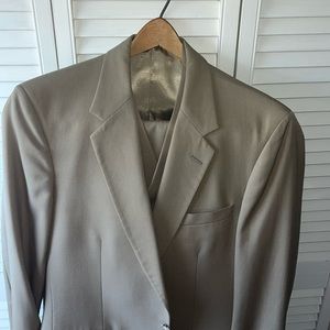 Men’s 42L (?) worsted wool camel colored/soft tan three pieces suit with vest